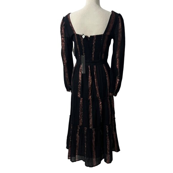 Adelyn Rae Dark Romantic Festival Chic Striped Long Sleeve Tiered Midi Dress S - Picture 4 of 12